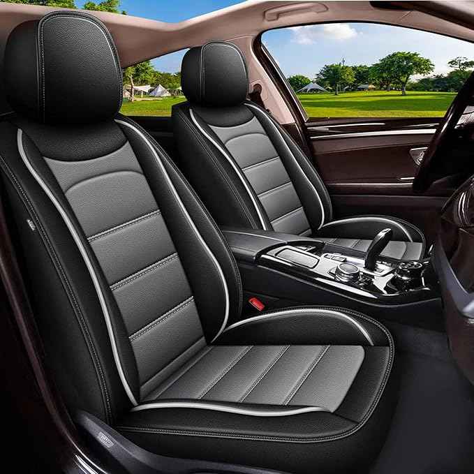 Car Seat Covers Fit for Chevy Equinox 2011-2024 2025 2026: Full Set Luxury Leather Automotive Seat Covers, Car Seat Protector(5 Seats, Black&Grey)