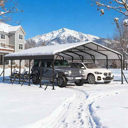 EROMMY 20' x 24' Heavy Duty Metal Carport with Galvanized Steel Roof & Base for All-Weather Protection, Outdoor Carport Garage, Versatile for Car, Boat, Tractor, and Party Use, Dark Gray