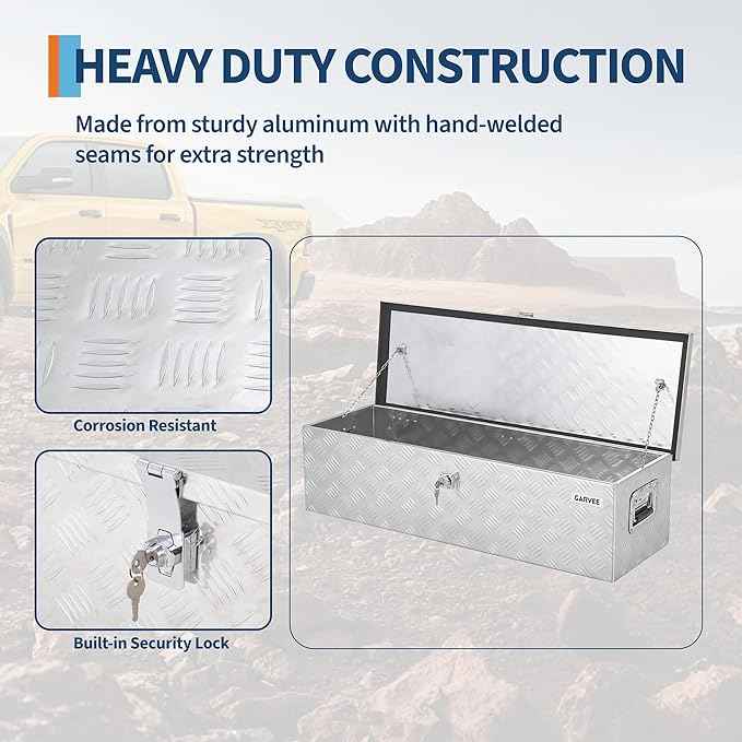 Garvee 30 Inch Aluminum Truck Bed Tool Box - Heavy Duty Diamond Plate Tool Chest with Lock and Keys | Storage Organizer for Pickup Trucks, RV, Trailers | Side Handles, 30 x 13 x 9.6 Inches, Silver
