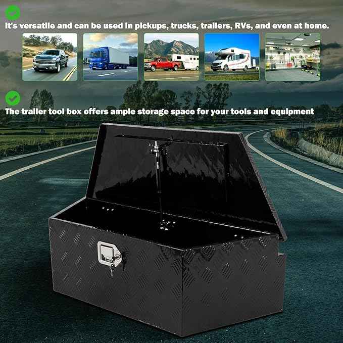 SCITOO 39 Inch Aluminum Truck Bed Tool Box,Diamond Plate Heavy Duty Crossover Storage for Most Full Size Pickups,Lockable Weatherproof Chest,Fits 39" Truck Beds,Easy Access to Load and Unload