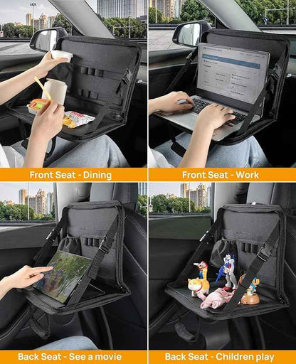 JOYTUTUS 3 in 1 Steering Wheel Eating Tray Upgraded(16.1 * 10 inch), Car Back Seat Laptop Desk, Multifunctional Car Office Bag, Car Work Table for Writing, Car Organizer for Kids, Commuters, Family
