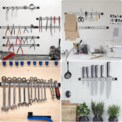 6 Pieces 24" Magnetic Tool Holder Strip, Stainless Steel Surface Tool Magnet Bar, Metal Tool Organizer Rack for Garage Organization, Easy To Install in Workshop, Mounting Screws Included