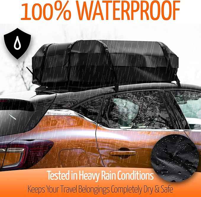 ZONETECH Car Roof Cargo Bag Water Resistant with a Protective Anti Slip Mat – 8 Reinforced Premium Quality Straps Rubberized Extra Cushioning Pad, Travel, Touring, Road Trips for Vehicle, SUV