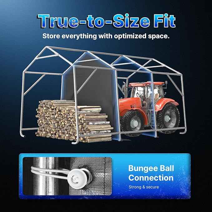 ADVANCE OUTDOOR 10X15 ft Garage Shelter Steel Metal Peak Roof Portable Storage Shed Carport for Motorcycle Boat, or Garden Tools with 2 Roll up Doors & Vents, Gray