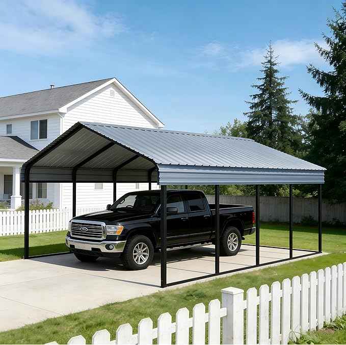 12x20 ft Metal Carport & Portable Garage, Heavy Duty with Galvanized Steel Roof & Frame - Large Tall Carports Canopy for Snow, Grey for Outdoor Garages