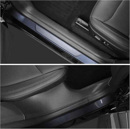 LUCKEASY 4PCS Front & Rear Door Entry Threshold Strip Protector for Tesla Model Y Juniper 2025 2026 Standard & Premium & Performance Door Sill Protective Cover Protector Cover Accessories TPE Black