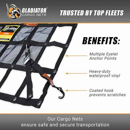 Gladiator Cargo Net - Heavy Duty Truck Cargo Net - Double Extra Large (XXG-100) 10.5' x 18.5' ft.