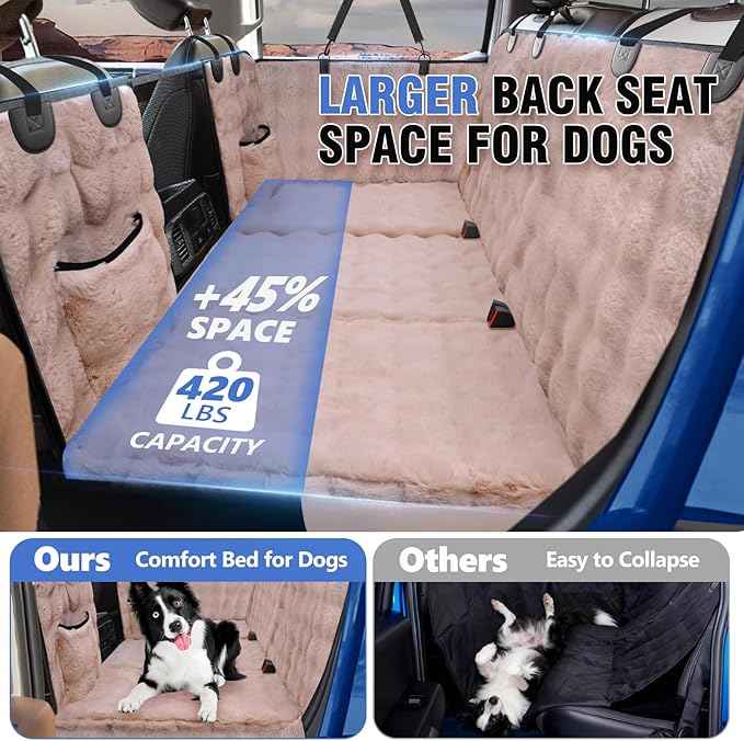 Plush Truck Back Seat Extender for Dogs Hard Bottom Furry Fuzzy Car Seat Cover for Dogs Backseat Soft Dog Hammock for Crew Cab Truck