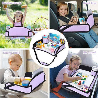 Kids Travel Tray for Toddler Carseat, Road Trip Activities Essentials for Toddler, Kids Lap Desk Tray with Tablet Holder Stand ＆ Dry Erase Board (Purple)