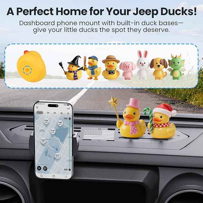Upgraded Metal Phone Mount for Jeep Wrangler JL JLU 2018-2023 & Gladiator JT 2020 2021 2022 2023 Accessories, Dash Phone Holder with Duck Mounts System Kit (Not for 4xe & 2024+)
