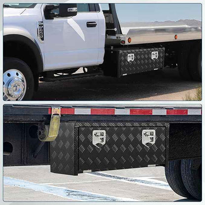 Heavy Duty Aluminum Truck Bed Tool Box,Diamond Plate Waterproof Underbody Toolbox with Sliding Shelf, Lock & Keys, Side Handle, Storage Organizer Chest for Pickup Truck, RV Trailer, Cargo Vehicles