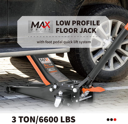 3-Ton (6600lbs) Low-Profile Dual Pistons Heavy-Duty Steel Racing Floor Jack with Quick Lift Hydraulic Pump, Foot Pedal and Magentic Pad for Car Maintenance (Orange, 3 Ton Low Profile)