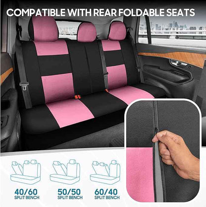BDK PolyPro Pink Car Seat Covers Full Set with 4-Piece Car Floor Mats - Two-Tone Seat Covers for Cars with Carpet, Interior Covers for Auto Truck Van SUV