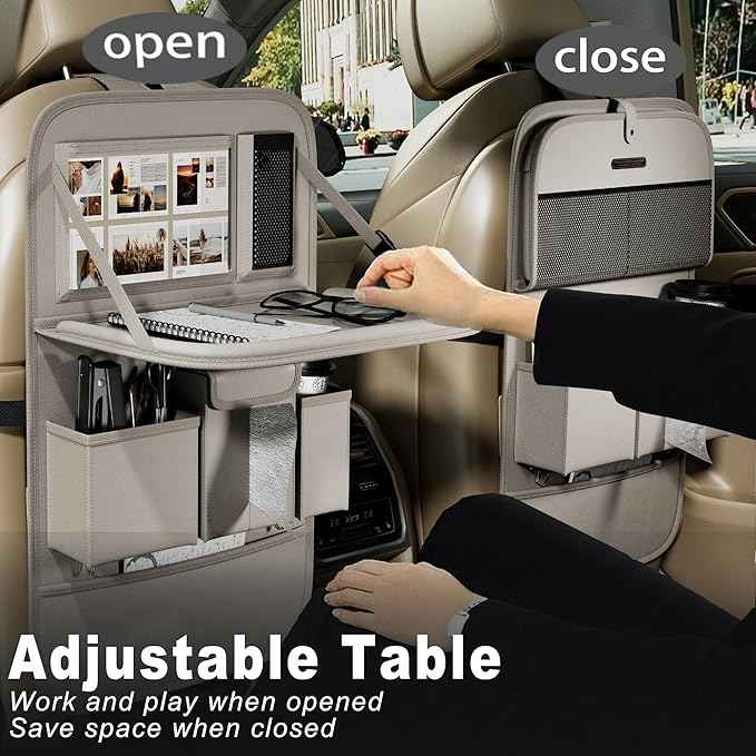 Car Seat Organizers,Multi-functional Back Seat Protectors, Storage Pouches, and Tray Holders (for Cars, Kids, Seat Back and Rear Seats) (Plain Gray, 1 Pcs)