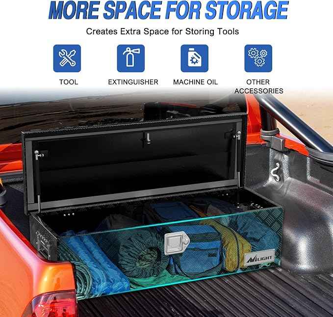 Nilight 39 Inch Truck Tool Box Heavy Duty Aluminum Stripes Plated Pick Up Truck Bed Toolboxes 39"x13"x10" Waterproof Storage Organizer for Bed of Truck RV Trailer with Side Handle Lock Keys, Black