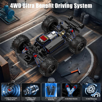 WayEee RC Car 1/16 Brushless Fast Cars Toys for Adults and Boys 8+, Max 35 mph High Speed 4X4 Truck, 2.4GHz Remote Control, 2 Replaceable PVC Shell, All Terrain Vehicle, Colorful LED Lights
