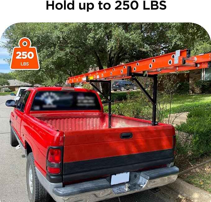 Rockland Extendable Truck Ladder Rack, 39" x 7" x 51.2", 250 LBS Capacity, Steel Truck Rack with Adjustable arm from 19" - 32", Ladder Rack for Truck