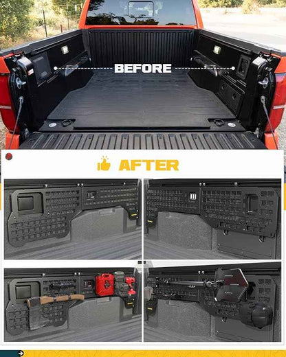 Side Bed MOLLE Panel Fit for 2024 2025 2026 Toyota Tacoma Double Cab 5-ft Bed, Exclusion Truck Storage Organizer System, NOT Fit for SR/SR6/TRD PreRunner Trims