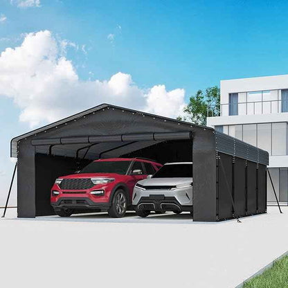 20x20FT Heavy Duty Metal Carport,Outdoor Garage with Removable Sidewalls & Doors, Heavy Duty Steel Frame and Galvanized Roof for Cars and Boats, Gray