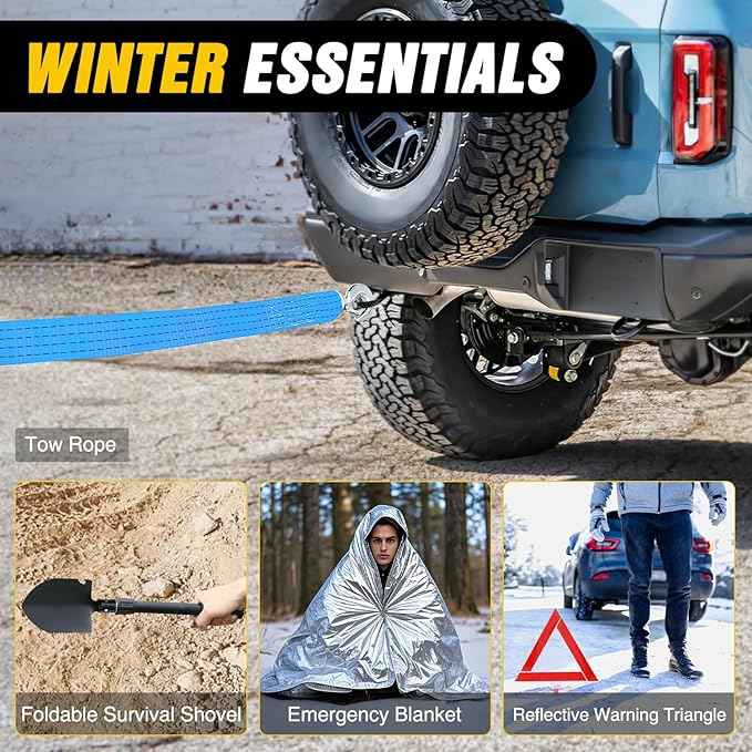 Nilight Car Emergency Kit with Jumper Cable Air Compressor Tire Repair Essential Tools First Aid Alligator Connector Electrical Kit for Travel Camping Outdoor Cars Truck SUV RV