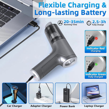 Handheld Car Vacuum Cleaner Cordless, High-Power Brushless 20000PA Mini Hand Held Vacuum Cleaner with 8 Multi-Functional Nozzle & 2 Replaceable Filters, Portable Car Vacuum for Office Pet Hair