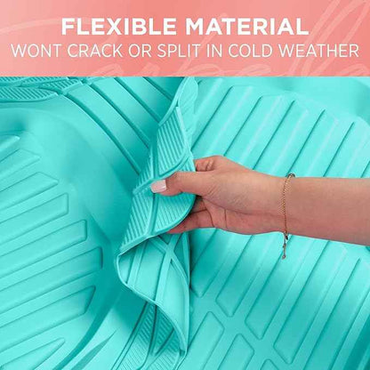 CARBELLA Heavy Duty Rubber 4-Piece Teal Car Floor Mats - Universal Trimmable All-Weather Car Accessories - Girl Car Accessories for Women & Cute Car Mats for Women for Girly Car Decor, Truck, & SUV