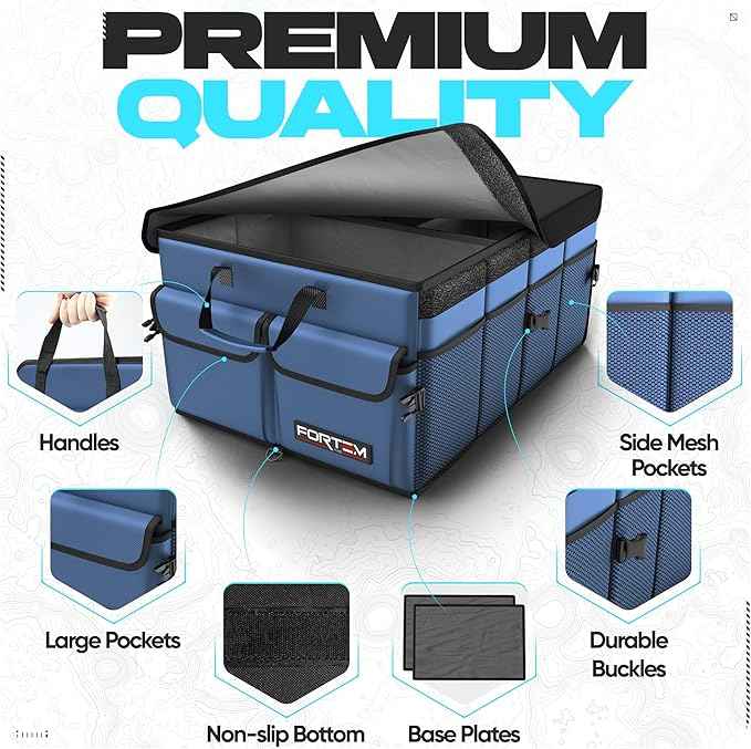 FORTEM Trunk Organizer For SUV Car Trunk Organizer, Foldable Storage, Car Accessories for Women Men, Collapsible Bag, Perfect Christmas Gifts, 600D Oxford, Non Slip Bottom, Straps, Soft Cover (65L)
