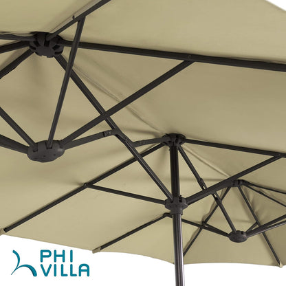 PHI VILLA 13ft Double-Sided Twin Outdoor Patio Umbrella Market Umbrella, Beige