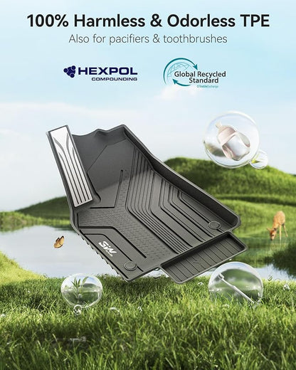 3W Floor Mats Fit for Tesla New Model Y 2025 2026 Juniper, TPE All Weather Custom Fit Floor Liner for Juniper Model Y Accessories 1st and 2nd Row Car Mats Easy Clean, Black