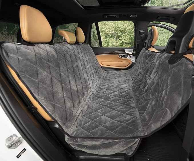 Plush Paws Products Velvet Rear Car Seat Protector w/Hammock | Washable & Waterproof Back Seat Dog Cover for Car, Truck, & SUV | Nonslip, Tear Resistant Pet Seat Cover | X-Large London Grey