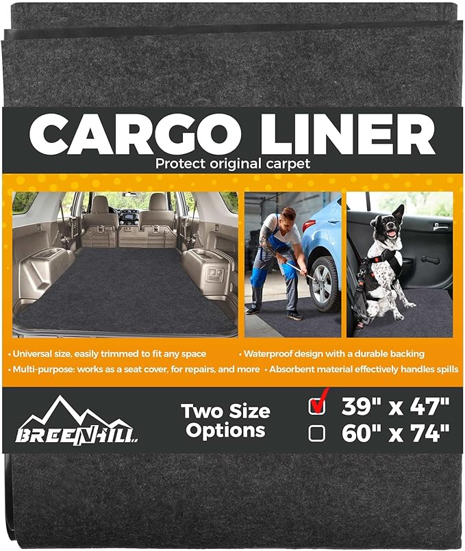 Cargo Liner Mat (39" x 47"), Dog Seat Cover, Trunk Liner, Absorbent, Waterproof, Protects Vehicle Interior, for SUVs, Trucks, Vans, and Cars