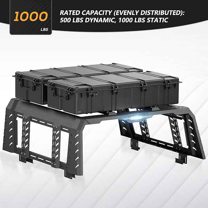 22" High Overland Bed Racks Truck Cargo Carrier Compatible with 2020-2026 Gladiator JT with LED Lights and Bed Rails, Full-Size Truck Rear Ladder Rack Back Cross Bars