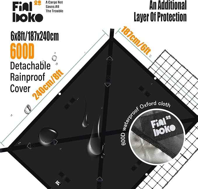 Highly Elastic Cargo Net for Pickup Truck Bed,5' x 7' Small Mesh Latex Bungee Net Cargo Netting with 6' x 8' Truck Bed Tarp, Cargo Net Cover Suitable for Daily Full Loads of Pickup