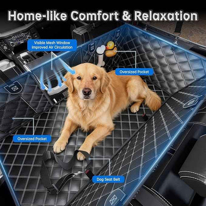 Dog Car Seat Cover for Back Seat with Detachable Mat, 600lb Support Waterproof Hard Bottom Car Hammock for 2-4 Large Dogs, Backseat Extender Protector for Full-Size Trucks & SUVs, BK-XL