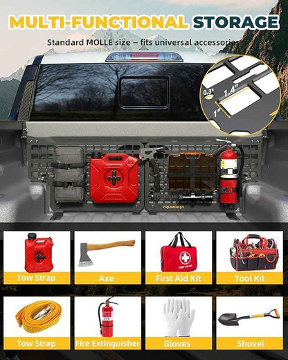 Aluminum Front Bed MOLLE Panel Fit for 2022–2026 Ford Maverick, No-Drill Installation, Heavy-Duty Truck Bed Organizer Storage Rack System for Tools and Outdoor Gear