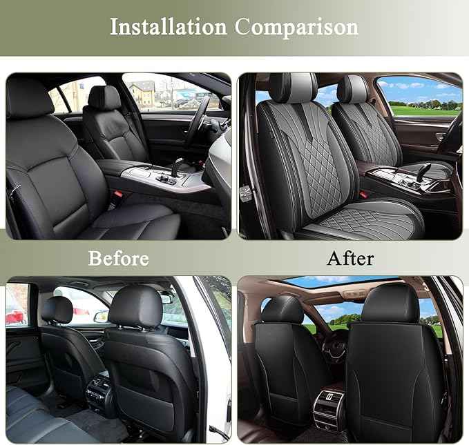 Car Seat Covers Front Pair for Chevy Colorado 2015-2023 2024 2025 2026: Breathable Perforated Leather Seat Cover (Black&Grey)