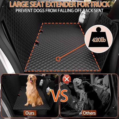 Back Seat Extender for Dogs - Large Space, Waterproof Dog Car Seat Cover for Back Seat with Hard Bottom Holds 420lbs, Upgraded Material Waterproof Pet Car Bed Dog Hammock for Car