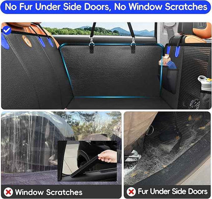 2-In-1 Heavy-Duty Hard Bottom Dog Hammock for Car, 100% Waterproof PU Leather Backseat Cover, Zipper Side Flaps, Non-Slip Extender for Large/Elderly Dogs & Multi-Dog Families,Fits Sedan/SUV/Med.Truck