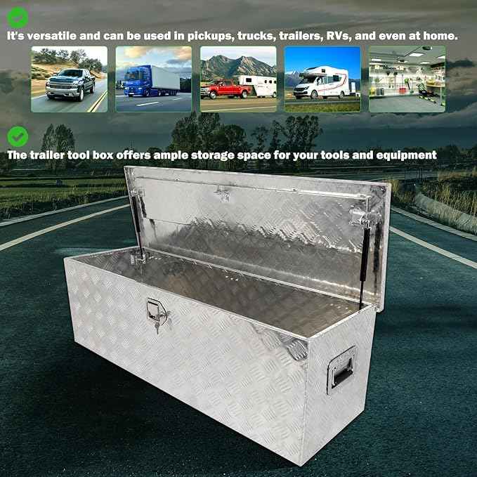 SCITOO 49 Inch Aluminum Heavy Duty Truck Bed Tool Box,Diamond Plate Crossover Storage for Most Full Size Pickups,Lockable Weatherproof Chest,Fits 49" Truck Beds,Easy Access to Load and Unload
