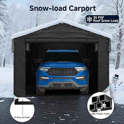 10x15FT Heavy Duty Metal Carport, Outdoor Carport Canopy with Galvanized Steel Roof and Reinforced Base,Removable Sidewalls & Door, Garage Shelter Shade for Cars,Trucks, Boats, Gray