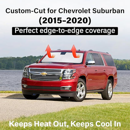 EcoNour Windshield Sun Shade Compatible for Chevrolet Suburban 2015–2020 | Full-Size SUV Front Window Sunshade | Foldable Sun Visor Protector | UV & Heat Blocking Protection