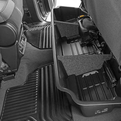 Rough Country Under Seat Storage for Chevy Silverado & GMC Sierra 1500/2500HD/3500HD Double Cab (2019-2026) - Custom Rear Under Seat Organizer Tray Without Lid