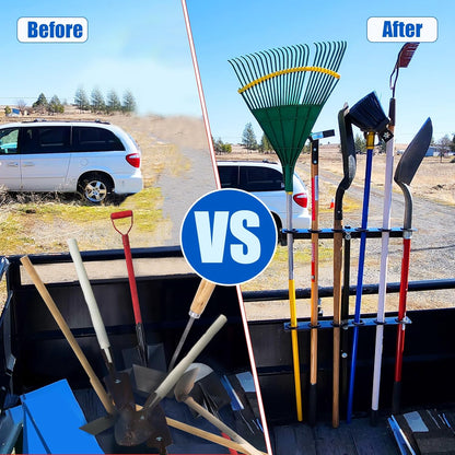 Vertical Hand Rack for Enclosed Landscaping Truck Trailer Garage or Shed Walls Holds 6 Tools for Shovels, Rakes, Hoes, Open Trailer Storage, 1 Pack (Blue)