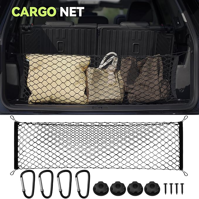 Tongama-Floor Mats for 2021-2025 2026 Chevy Tahoe/GMC Yukon 8 Seats with Bench Seats, All Weather TPE Trunk Mat & 3rd Row Backrest Mats & Cargo Net & Door Sill Guards for Tahoe Floor Liner Accessories