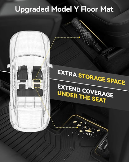 3W 2025 2026 Tesla Model Y Juniper Floor Mats with Rear Cargo Mat & Backrest Mat TPE Anti-Slip All Weather Accessories