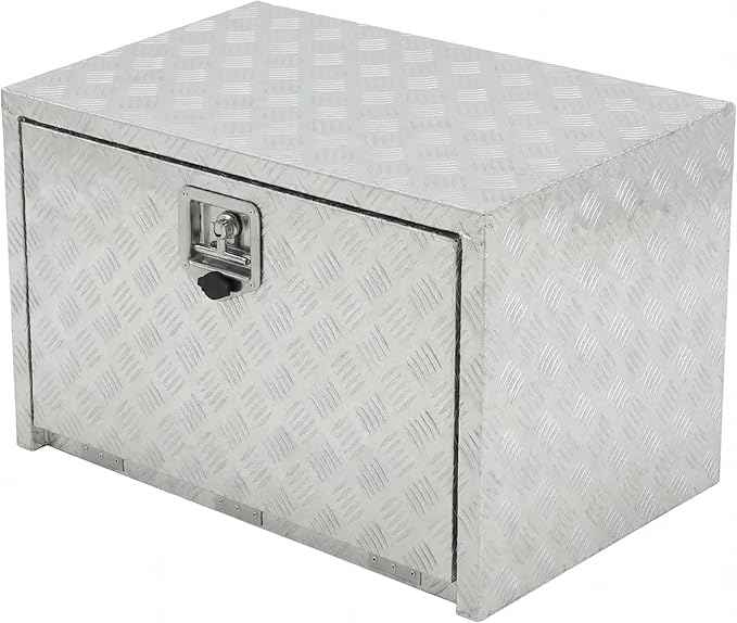 Heavy Duty Aluminum Truck Bed Tool Box,Diamond Plate Waterproof Underbody Toolbox with Sliding Shelf, Lock & Keys, Side Handle, Storage Organizer Chest for Pickup Truck, RV Trailer, Cargo Vehicles