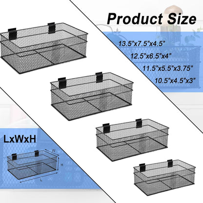 Barydat 4 Pcs Slatwall Basket Set Ventilated Metal Slatwall Basket Hanging Wire Bins Wall Mounted Accessories for Panel Garage Storage Display Organizing(Multi Size,Black)