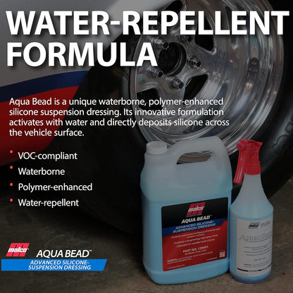 Malco Aqua Bead Water Based Dressing - Non-Greasy Interior and Exterior Dressing/Shines Car Tires, Rubber, Plastic and Trim/Concentrated Formula, Dilutable for Variable Gloss / 1 Gallon (129601)