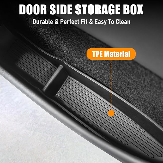 4 Pcs Door Side Storage Box Organizer Trays for New Tesla Model Y Juniper Accessories 2025 2026 Front & Rear TPE Door Pocket Liner Protector with Anti-Slip Design