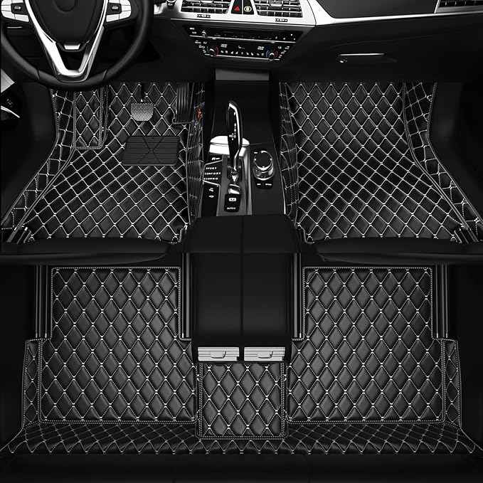 Customized Personalized car Floor MATS Luxury Full-Body car Floor mats are Suitable for 99% of Vehicle Models (Pickup Trucks/SUVs/sedans) and Offer Personalized Text Customization (Black White)